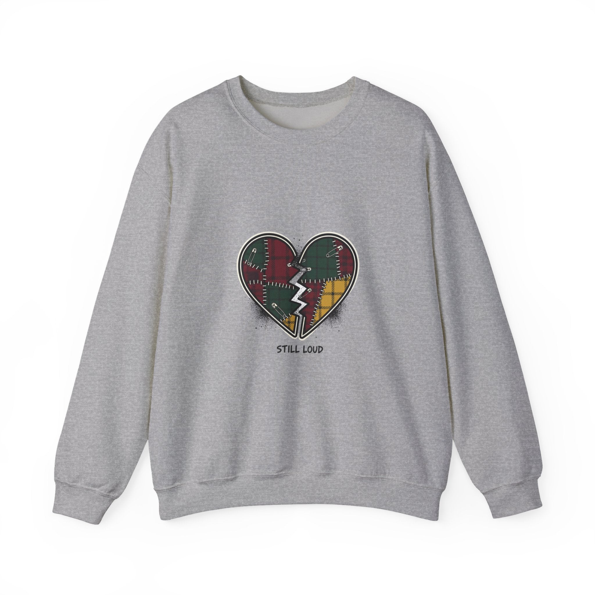 Plaid Patchwork Broken Heart Sweatshirt | Grunge Revival, 90s Flannel Aesthetic