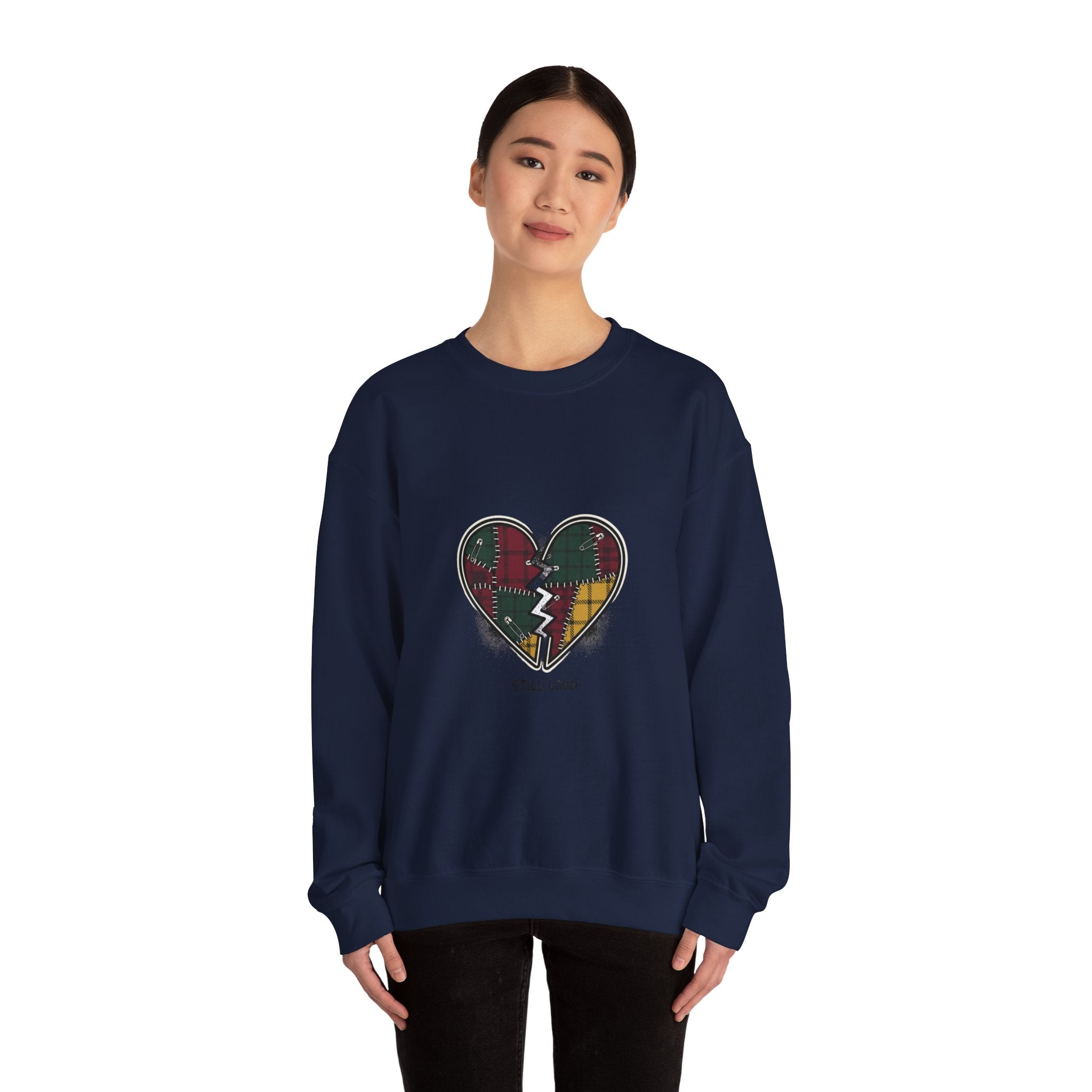Plaid Patchwork Broken Heart Sweatshirt | Grunge Revival, 90s Flannel Aesthetic