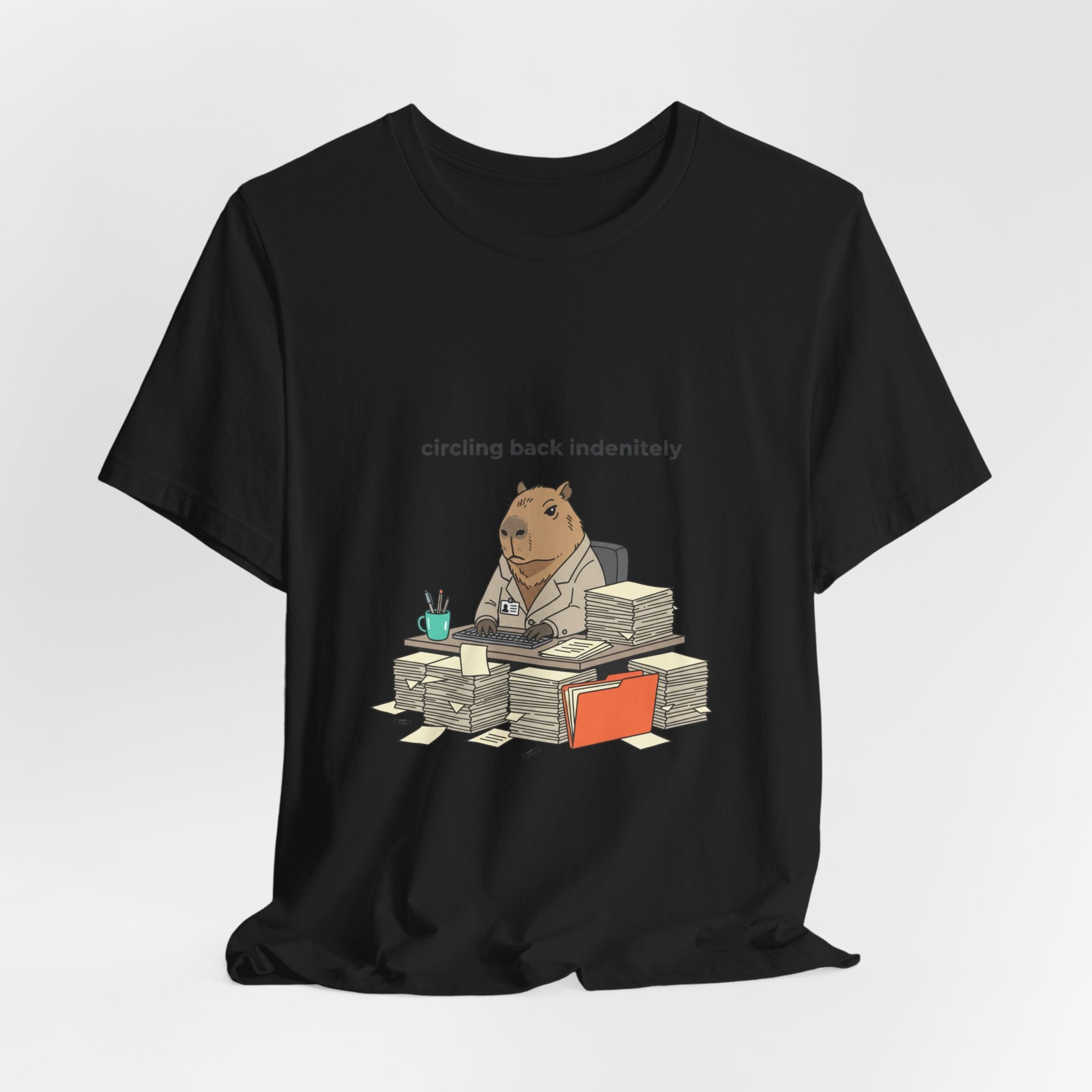 Circling Back Indefinitely Raccoon Office Tee | Unhinged Animal Bureaucracy, adulting animal illustration