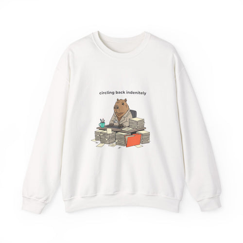circling back indebtely office raccoon Crewneck Sweatshirt | Unhinged Animal Bureaucracy, adulting animal illustration