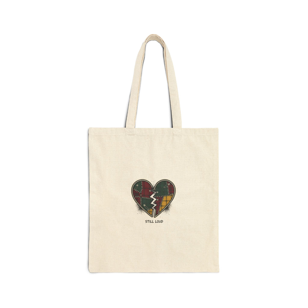 Plaid Broken Heart Tote | Grunge Revival, Flannel Aesthetic Canvas Tote
