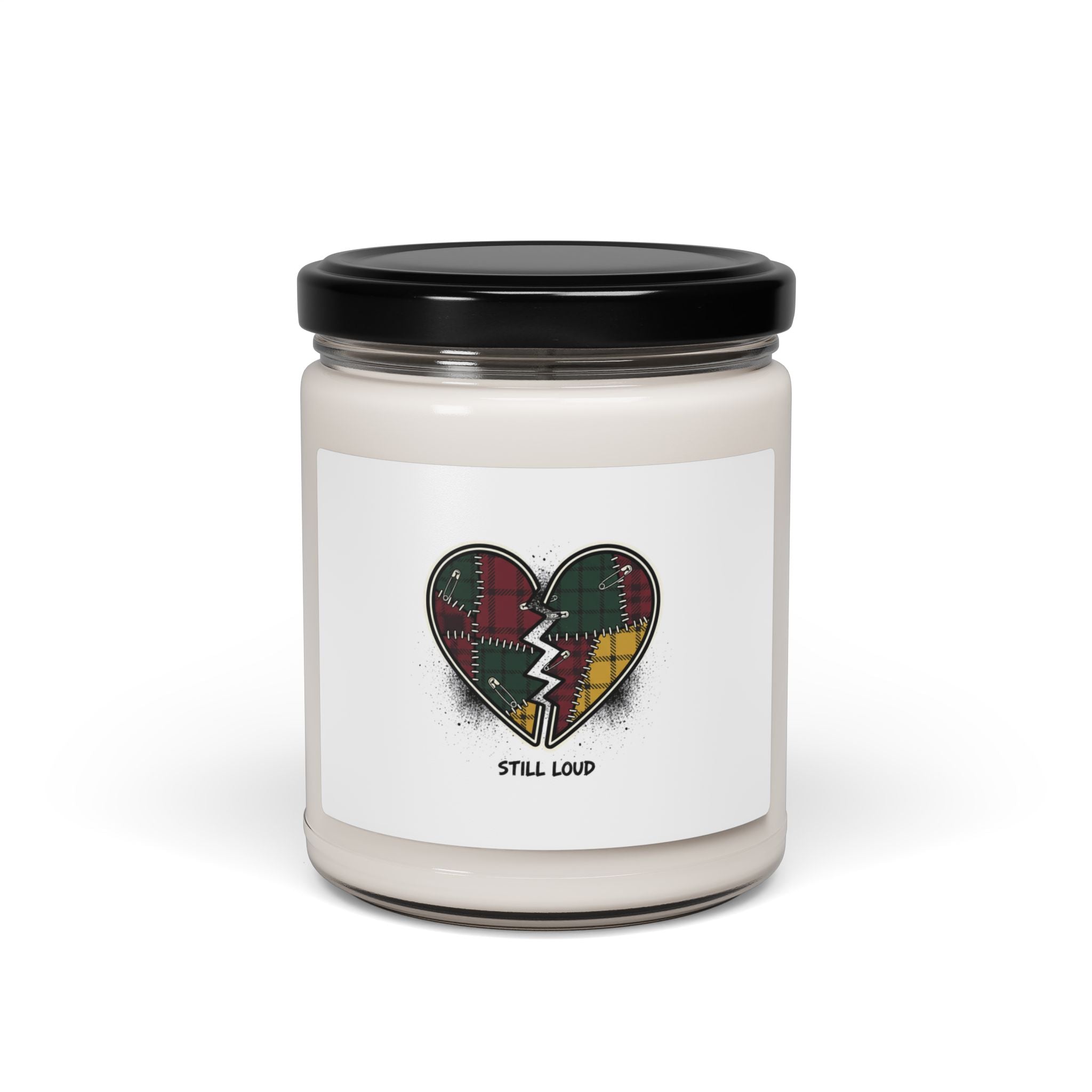 Plaid Patchwork Heart Candle, Soy Jar, Grunge Revival, 9oz