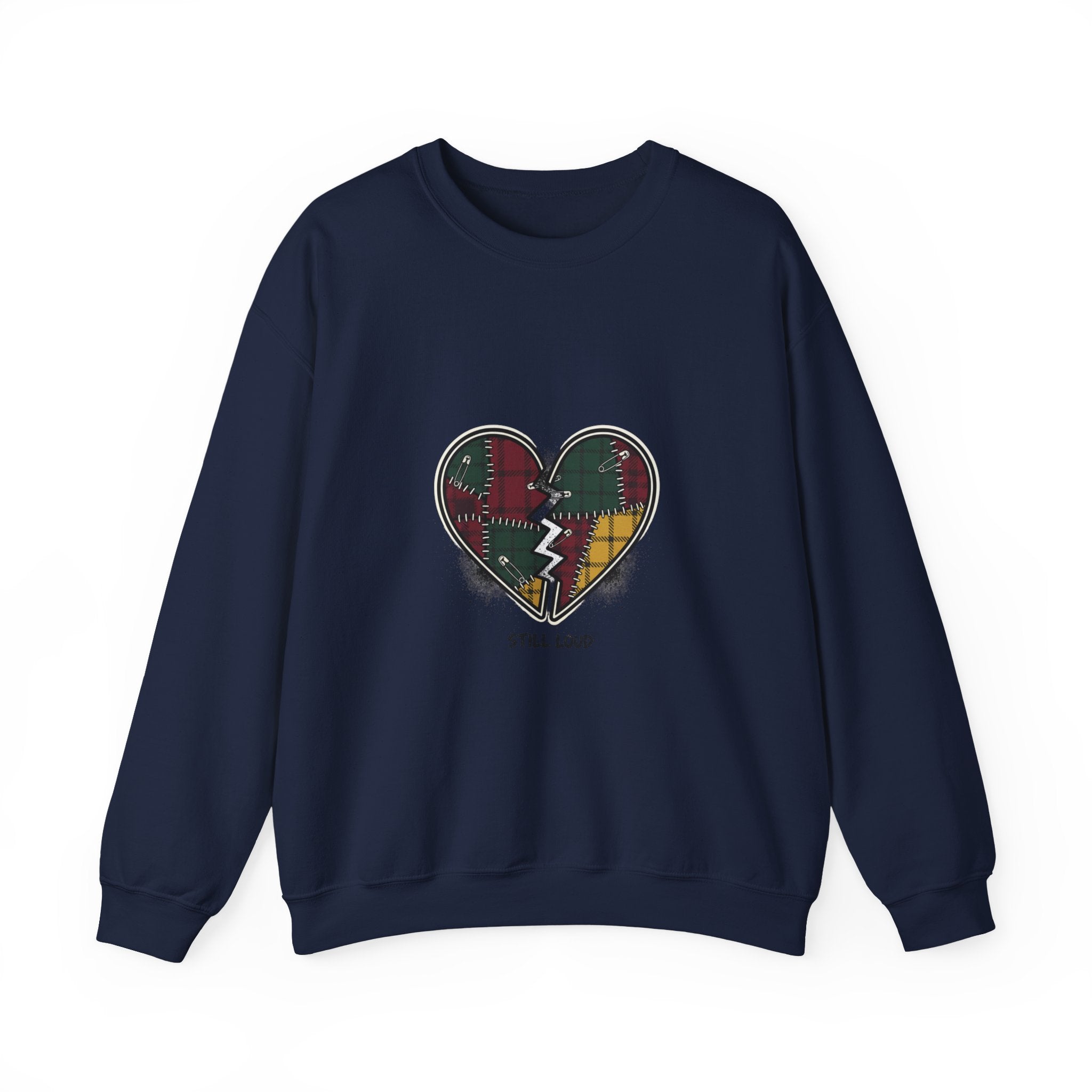 Plaid Patchwork Broken Heart Sweatshirt | Grunge Revival, 90s Flannel Aesthetic