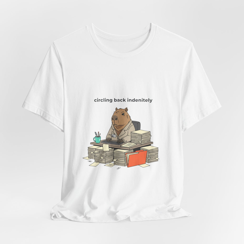 Circling Back Indefinitely Raccoon Office Tee | Unhinged Animal Bureaucracy, adulting animal illustration