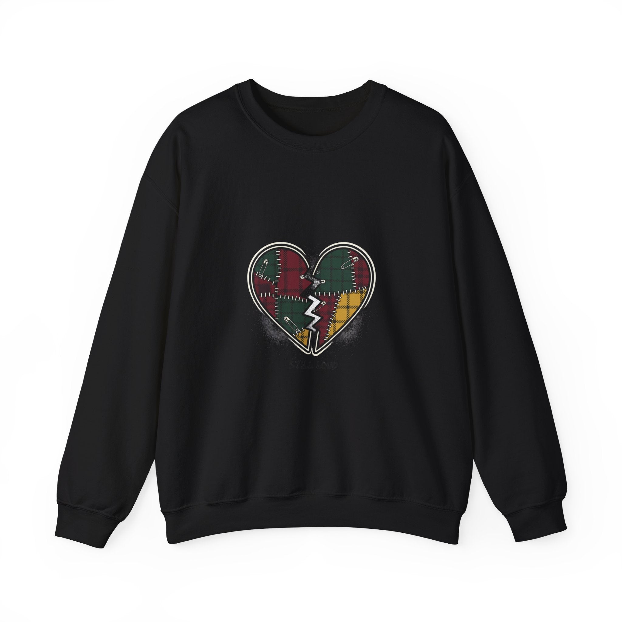 Plaid Patchwork Broken Heart Sweatshirt | Grunge Revival, 90s Flannel Aesthetic